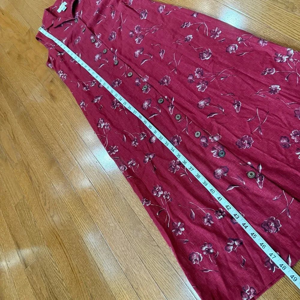 VTG Talbots Floral Button Maxi Collar Linen Sleeveless Dress Womens 6 Red 90s - Picture 6 of 6
